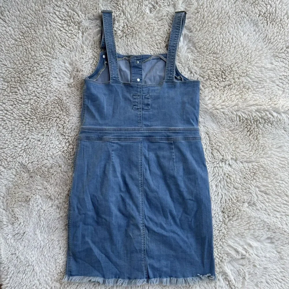 Wax Jeans Denim Overall Dress Button Front Knee Length Size Medium - Picture 5 of 10